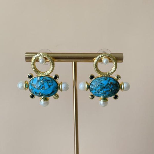 ARETES AURA TURQUESA CRISTAL NEGRO