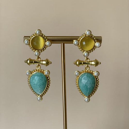 ARETES AURUMA CUARZO MENTA Y AMARILLO