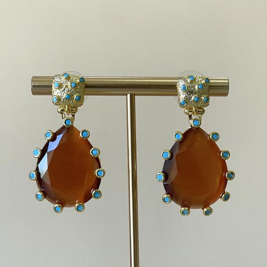 ARETES AMADEA GRANDE -DROP CAFE CRISTAL TURQUESA
