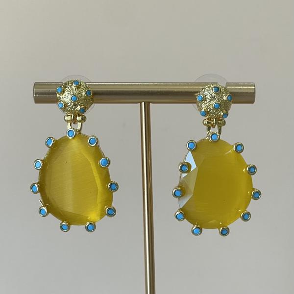ARETES AMADEA GRANDE -DROP MOSTAZA CRISTAL TURQUESA