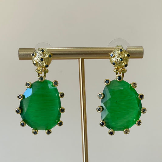 ARETES AMADEA GRANDE -DROP VERDE CRISTAL NEGRO