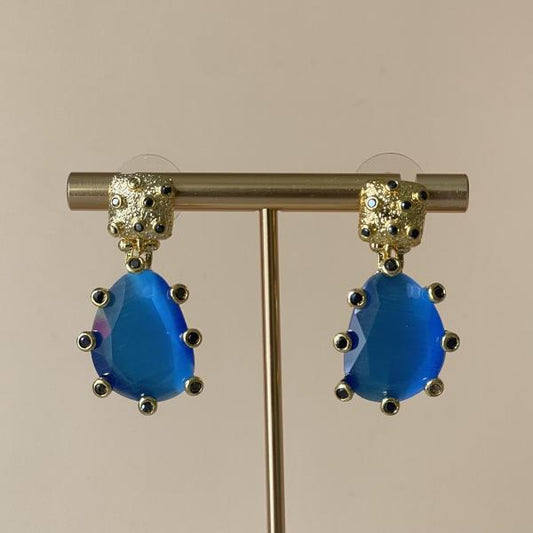 ARETES AMADEA -DROP AZUL CRISTAL NEGRO