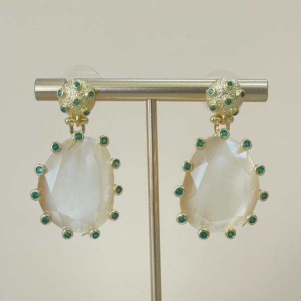 ARETES AMADEA GRANDE -DROP BEIGE CRISTAL VERDE