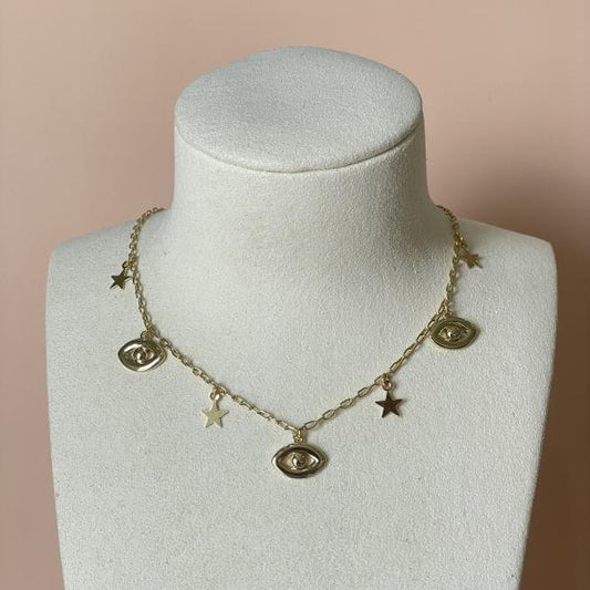 COLLAR DIJE OJITO Y ESTRELLAS