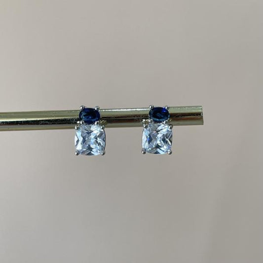 ARETES CRISTAL AZUL MARINO Y CLEAR SILVER