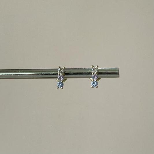ARETES TRES CRISTALES AZUL ROSA Y CLEAR