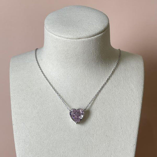 COLLAR CORAZON ROSA SILVER