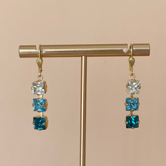 ARETES TRES CRISTALES MIX AZUL