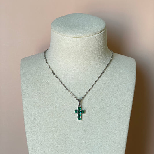 COLLAR SILVER CRUZ CRISTAL VERDE
