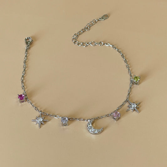 PULSERA SILVER DE ESTRELLA CON LUNITA CRISTAL ROSA