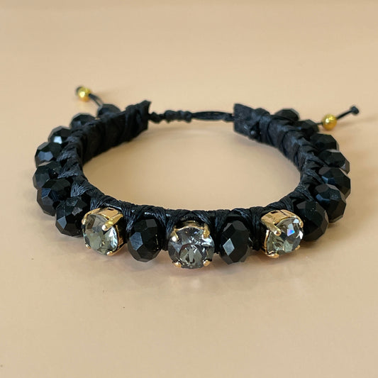 PULSERA FAVORITA PIEDRA NEGRA CRISTAL GRIS -HN