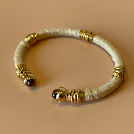 BRAZALETE SARI RAPHIA BEIGE -TIGER EYE