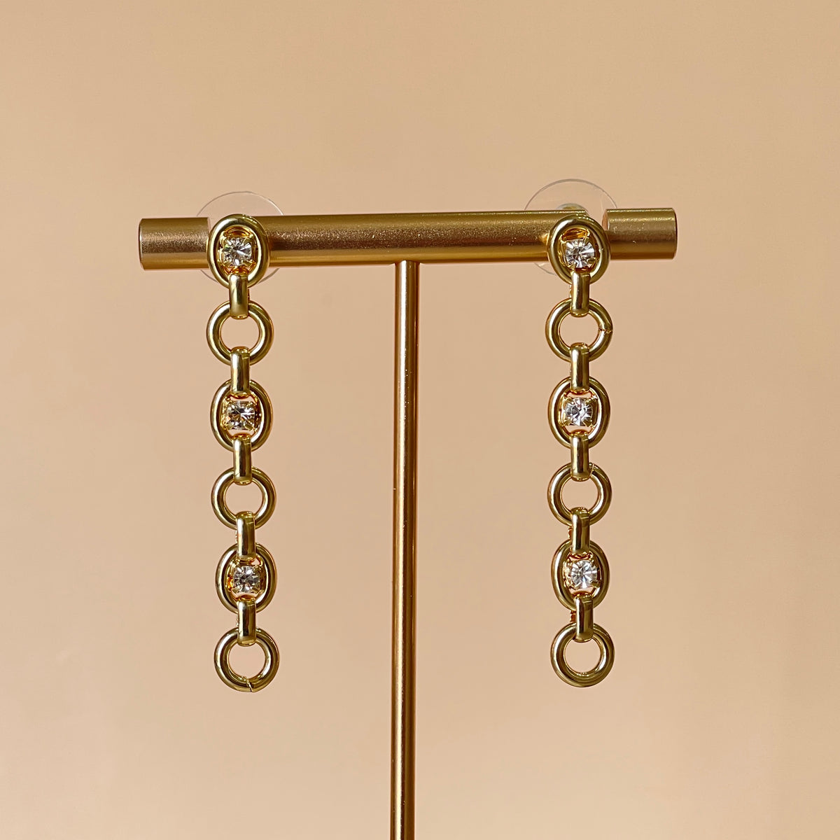 ARETES ESLABON LARGO CON CRISTAL