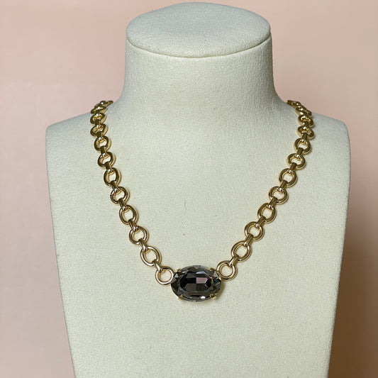 COLLAR CRISTAL OVAL GRIS