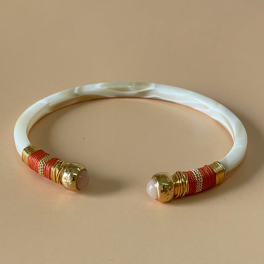 BRAZALETE SARI -IVORY HILO CORAL CUARZO ROSA