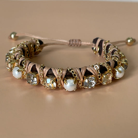 PULSERA FAVORITA CON CADENA CRISTAL GOLD Y PERLA