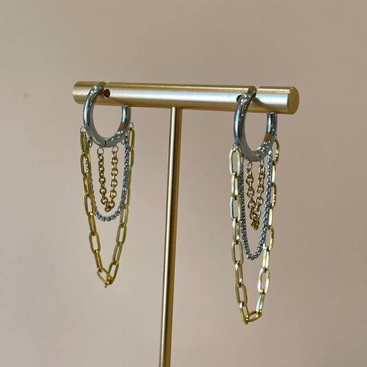 ARRACADAS CON CADENA SILVER GOLD