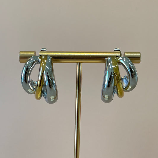 ARRACADAS CHUNKY TRIPLE SILVER GOLD