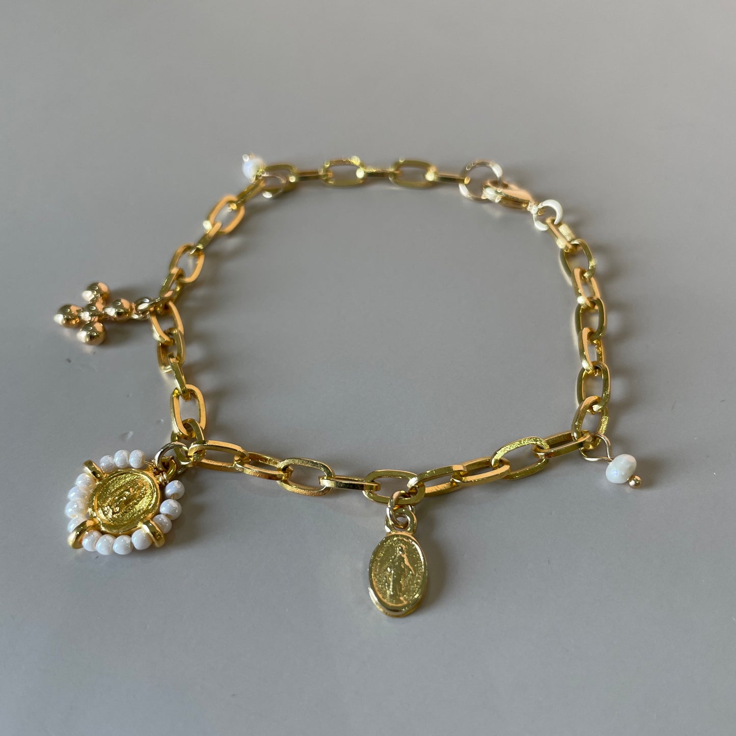 PULSERA CADENA CON DIJES Y MEDALLA VIRGEN DE GUADALUPE