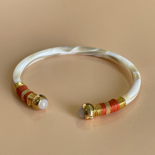 BRAZALETE SARI -IVORY HILO CORAL CUARZO ROSA
