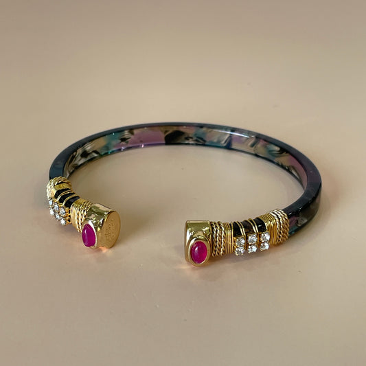 BRAZALETE SARINA CAREY GRIS-ROSA Y CRISTAL FIUSHA