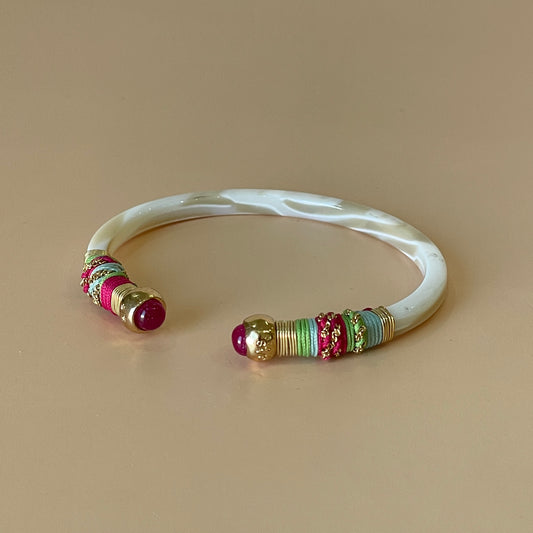 BRAZALETE SARI IVORY - ROSA VERDE