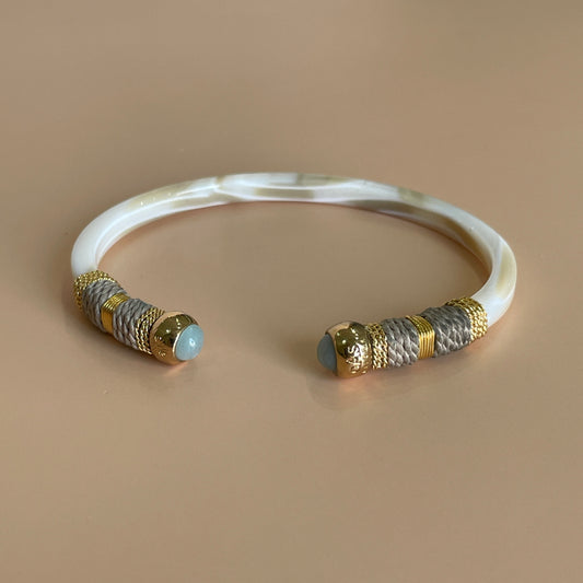 BRAZALETE SARI IVORY - AQUAMARINA HILO GRIS