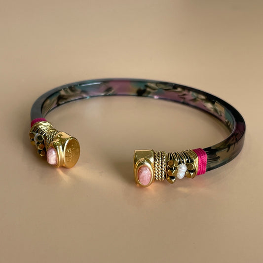 BRAZALETE SARINA TIE DYE - CUARZO ROSA HILO ROSA