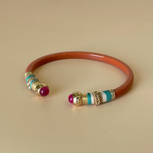 BRAZALETE SARI NARANJA QUEMADO - ROSA FUCSIA