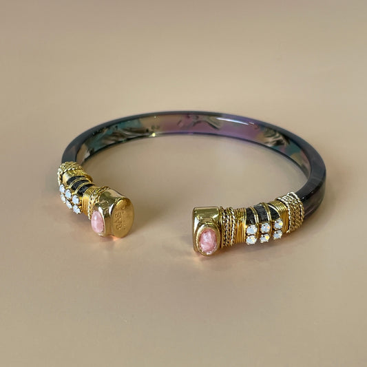 BRAZALETE SARINA GRIS- CUARZO ROSA CRISTAL