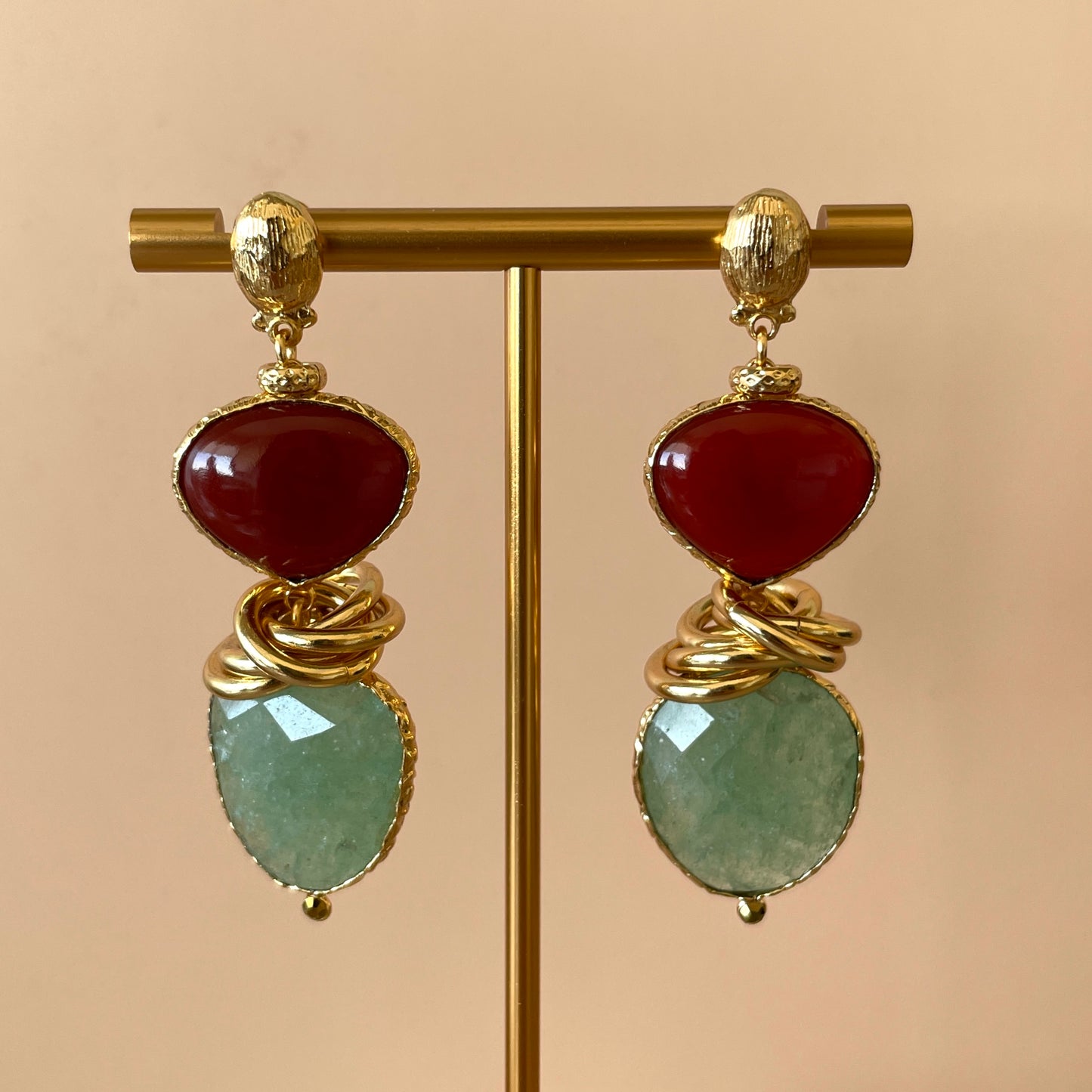 ARETE SIRENA GREEN AMATISTA & JASPE ROJO