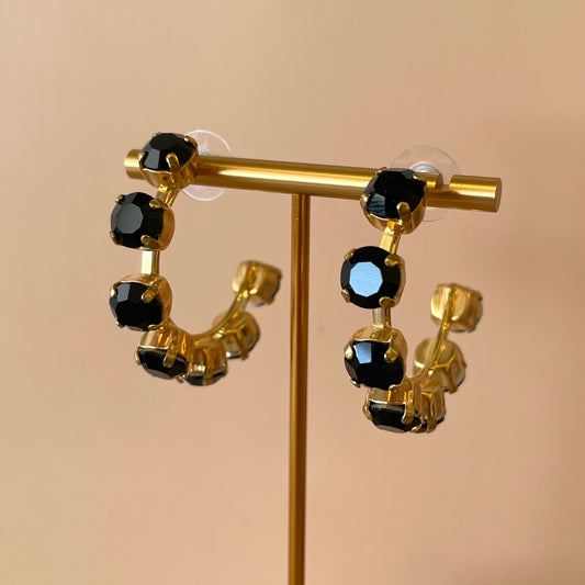 CRYSTAL HOOPS BLACK CRYSTAL