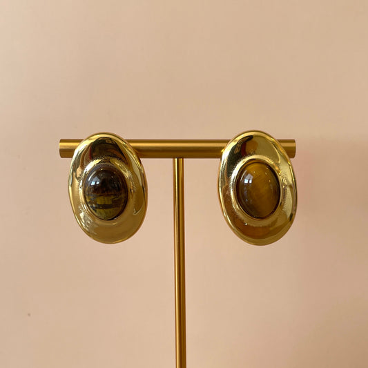 ARETES CECILIA OVALADO PIEDRA OJO DE TIGRE