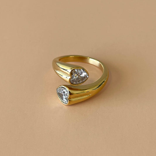 ANILLO OPEN RING GOLD -CORAZON CLEAR