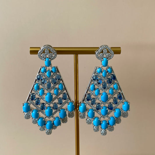ARETES CANDELABRO CIRCONIA CON AZUL
