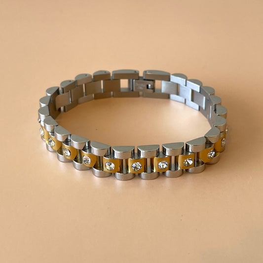 PULSERA ESLABONES METALICOS ESTILO RELOJ -CRISTALES