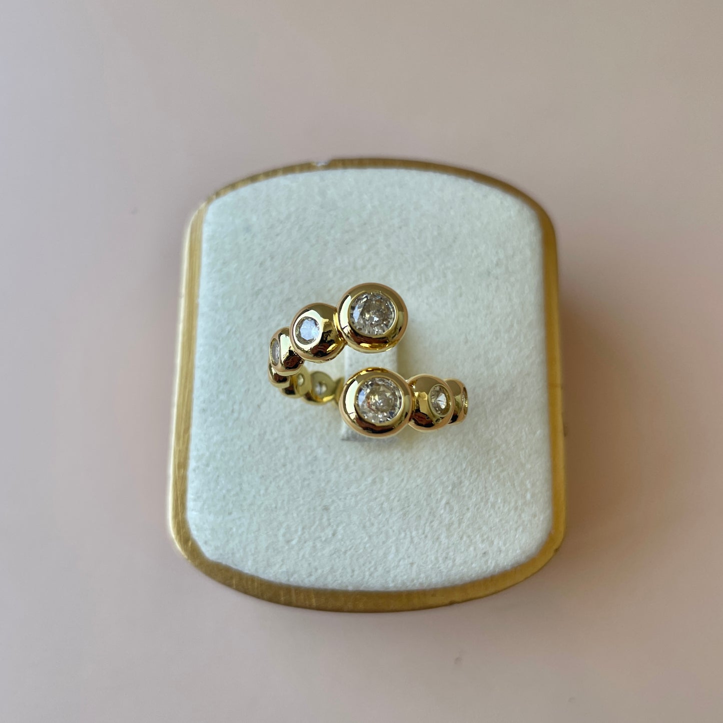 ANILLO ITALY BOLITAS CRISTAL OPEN RING