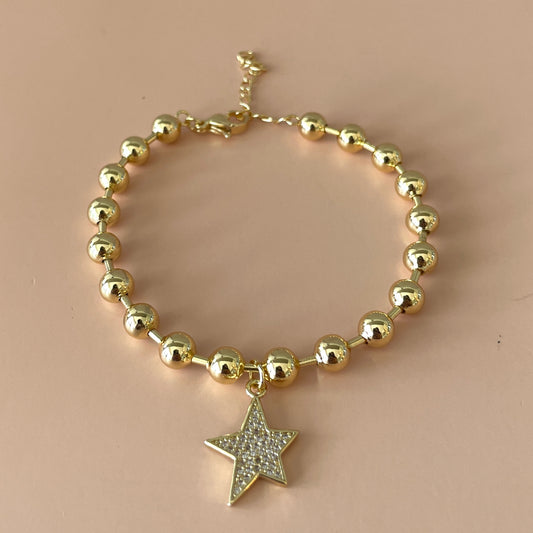 PULSERA BOLITAS GOLD Y ESTRELLA