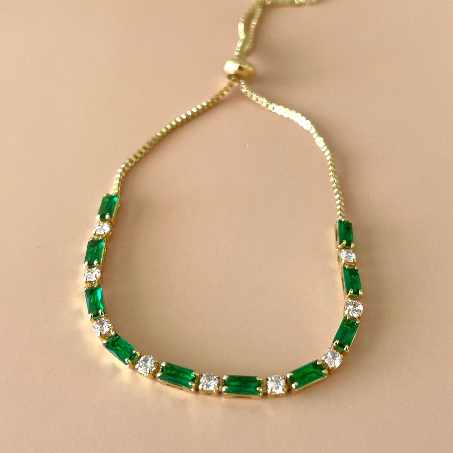 PULSERA BAGUETTE AJUSTABLE VERDE -CLEAR