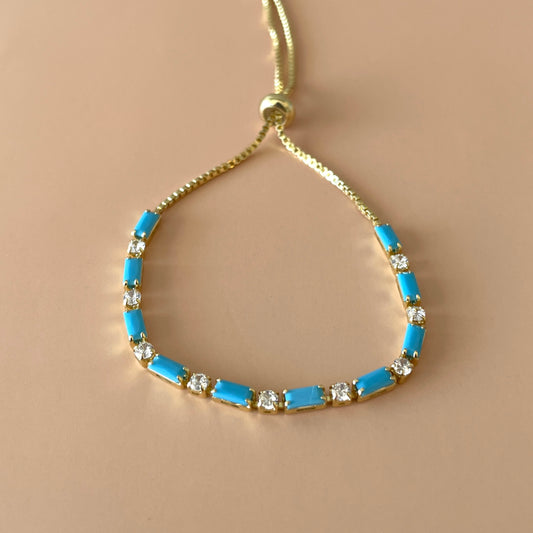 PULSERA BAGUETTE AJUSTABLE TURQUESA -CLEAR