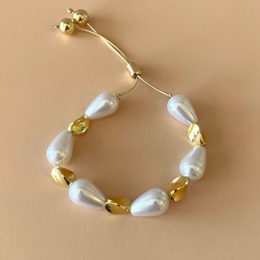 PULSERA AJUSTABLE GOLD Y PERLA GRANDE