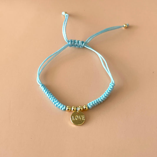 PULSERA AJUSTABLE HILO AZUL & LOVE