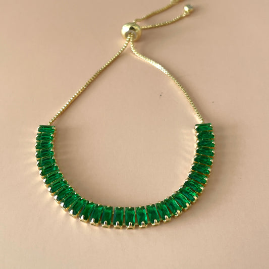 PULSERA BAGUETTE GRANDE AJUSTABLE VERDE