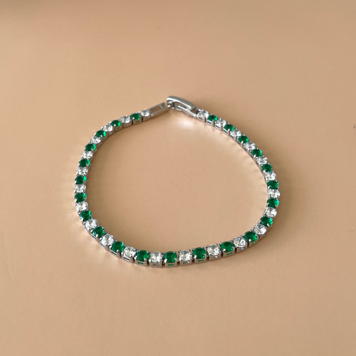 PULSERA TENNIS SILVER VERDE -CLEAR