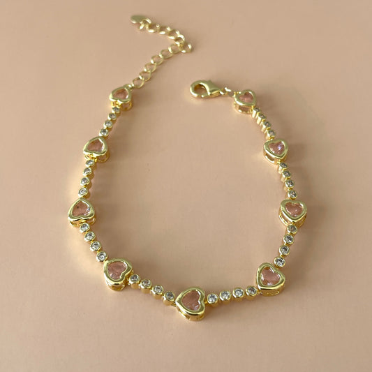 PULSERA TENNIS DIJES CORAZON BABY PINK