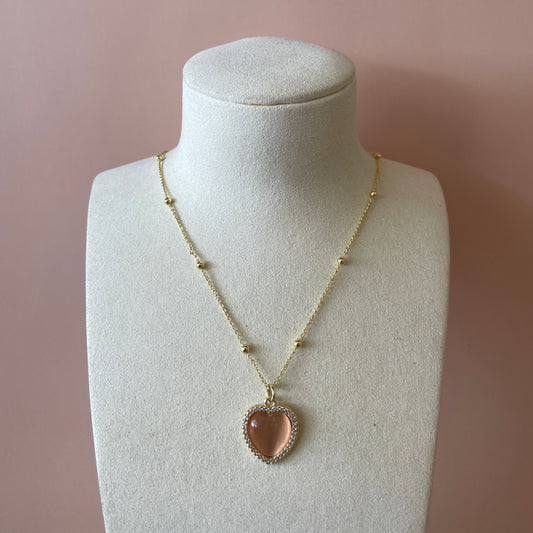 COLLAR CORAZON NARANJA MARCO DE ZIRCONIAS