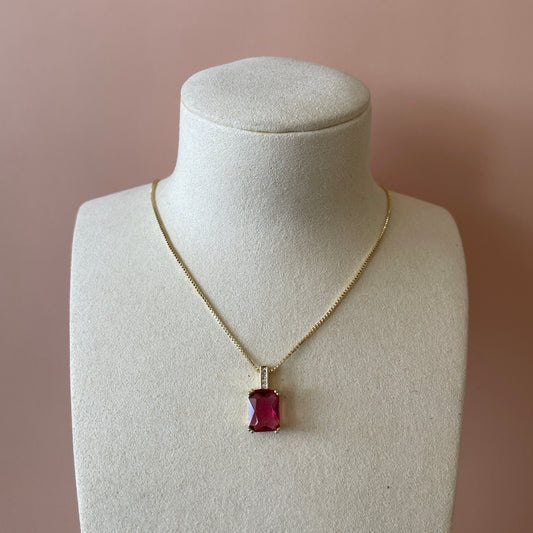 COLLAR CON DIJE OCTAGON ZIRCONIA ROSA