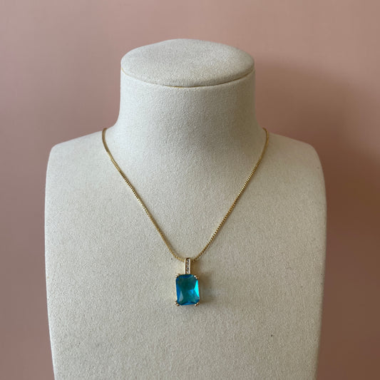 COLLAR CON DIJE OCTAGON ZIRCONIA AZUL