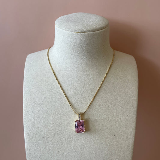 COLLAR CON DIJE OCTAGON ZIRCONIA BABY PINK