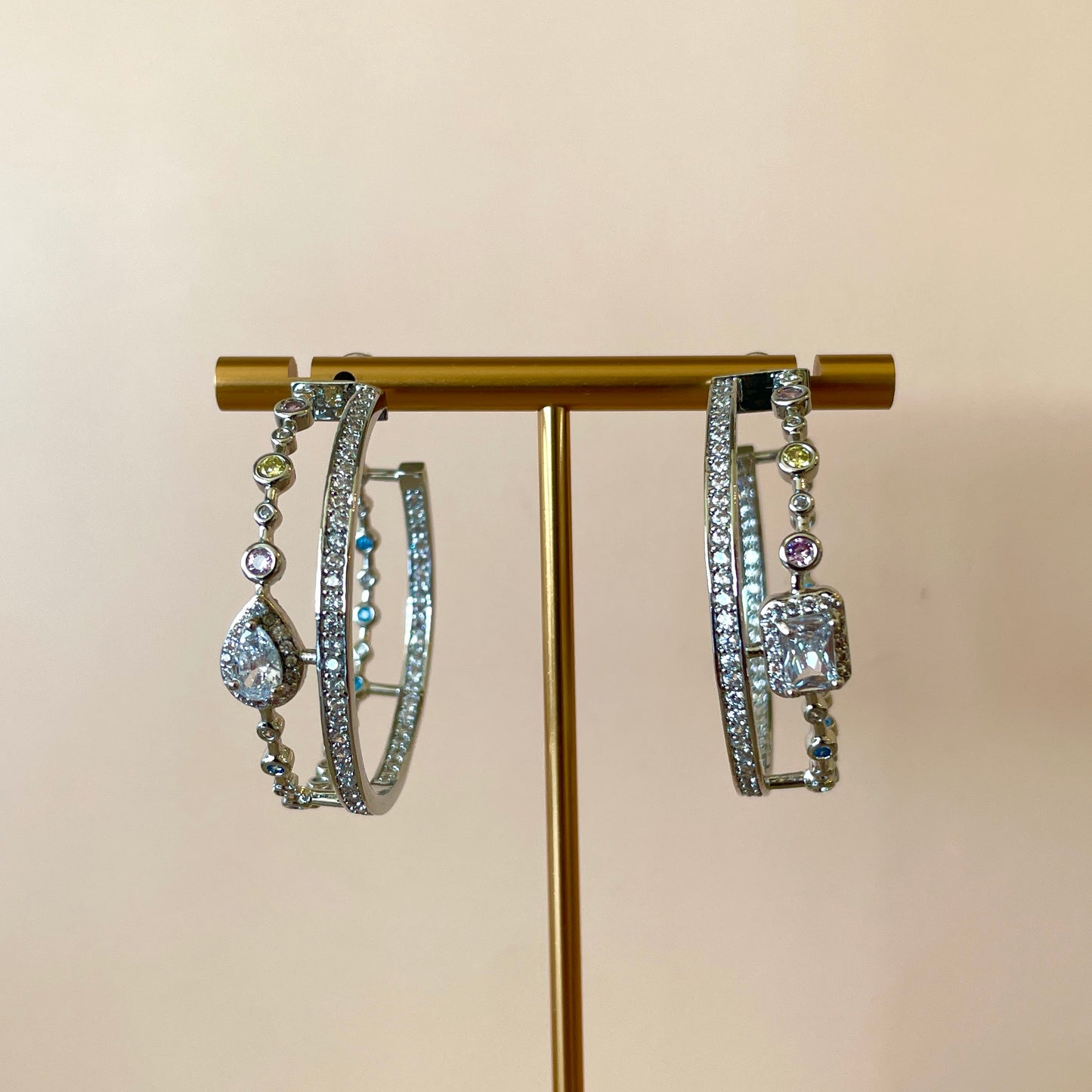 ARRACADA SILVER DOBLE MULTICOLOR GOTA